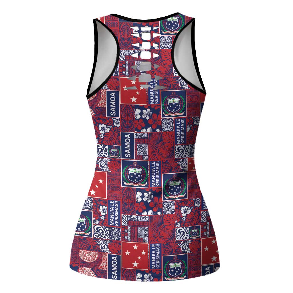 Red Samoa Manuia Le Kerisimasi Hollow Tank Top Pacific Patchwork Xmas Vibes LT9 - Polynesian Pride