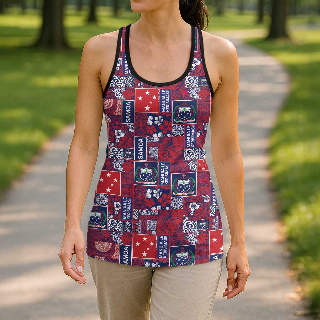 Red Samoa Manuia Le Kerisimasi Hollow Tank Top Pacific Patchwork Xmas Vibes LT9 - Polynesian Pride