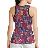 Red Samoa Manuia Le Kerisimasi Hollow Tank Top Pacific Patchwork Xmas Vibes LT9 - Polynesian Pride