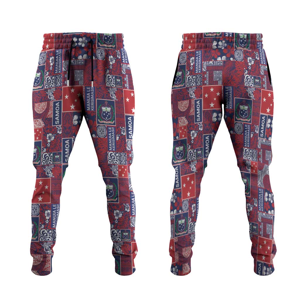 Red Samoa Manuia Le Kerisimasi Jogger Pants Pacific Patchwork Xmas Vibes LT9 Red - Polynesian Pride