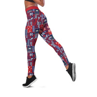 Red Samoa Manuia Le Kerisimasi Leggings Pacific Patchwork Xmas Vibes LT9 Red - Polynesian Pride
