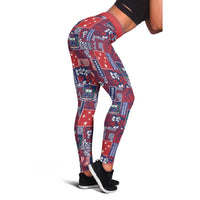 Red Samoa Manuia Le Kerisimasi Leggings Pacific Patchwork Xmas Vibes LT9 - Polynesian Pride