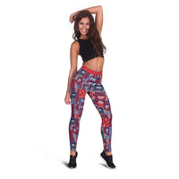 Red Samoa Manuia Le Kerisimasi Leggings Pacific Patchwork Xmas Vibes LT9 - Polynesian Pride