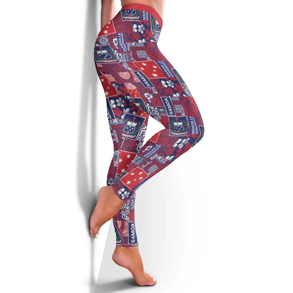 Red Samoa Manuia Le Kerisimasi Leggings Pacific Patchwork Xmas Vibes LT9 - Polynesian Pride
