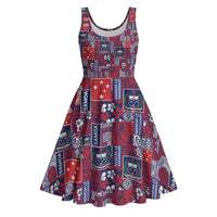 Red Samoa Manuia Le Kerisimasi Midi Dress Pacific Patchwork Xmas Vibes - Polynesian Pride