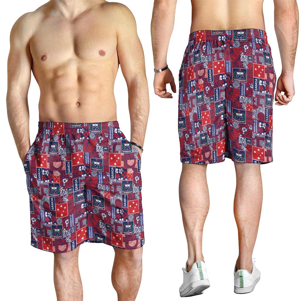 Red Samoa Manuia Le Kerisimasi Shorts for Men Pacific Patchwork Xmas Vibes LT9 - Polynesian Pride
