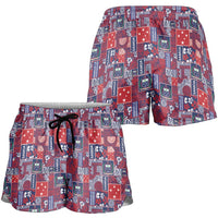 Red Samoa Manuia Le Kerisimasi Shorts for Women Pacific Patchwork Xmas Vibes LT9 - Polynesian Pride