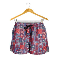 Red Samoa Manuia Le Kerisimasi Shorts for Women Pacific Patchwork Xmas Vibes LT9 - Polynesian Pride
