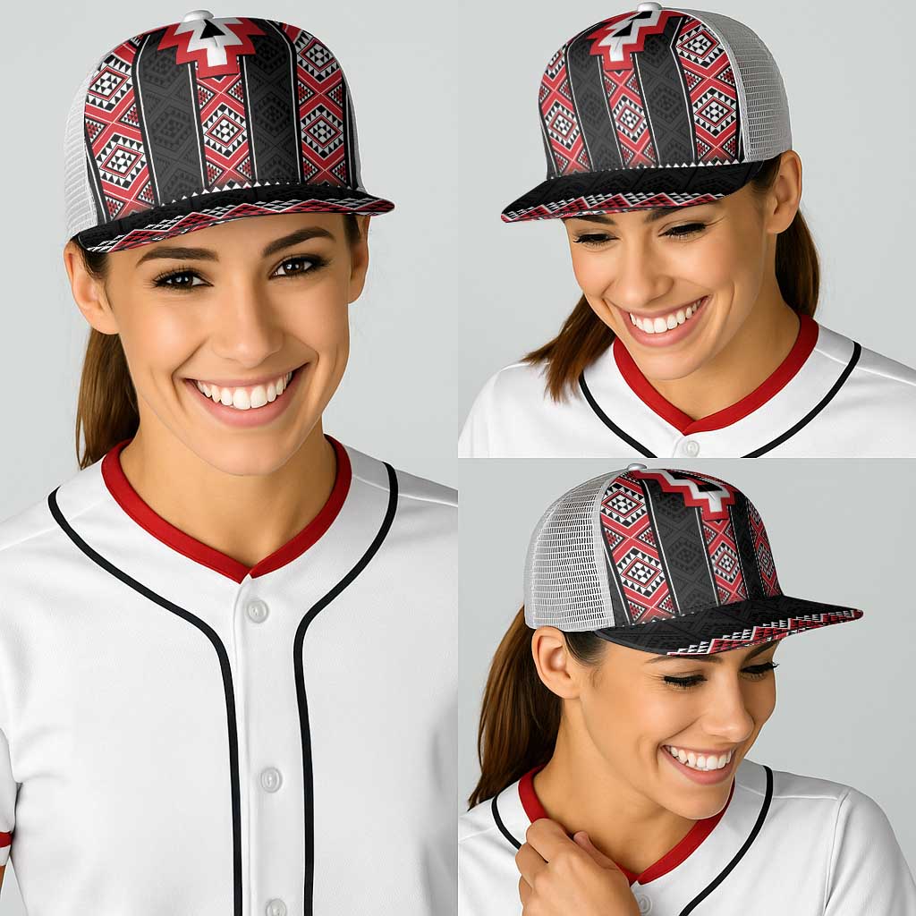 Red Taniko Aotearoa Baseball Net Cap Niho Taniwha Mix Poutama - Polynesian Pride