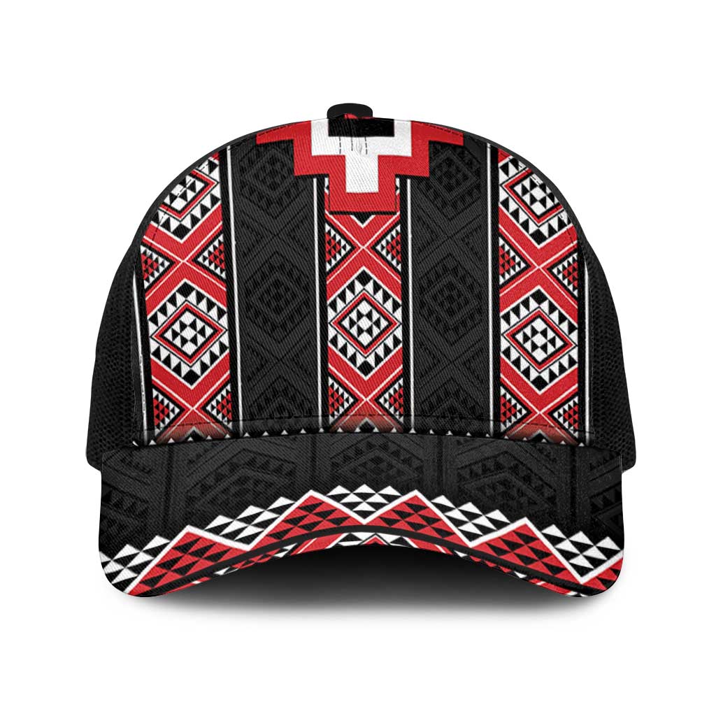 Red Taniko Aotearoa Mesh Trucker Cap Niho Taniwha Mix Poutama - Polynesian Pride
