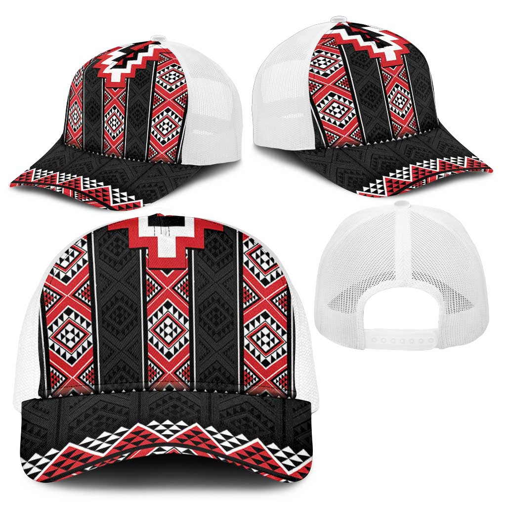 Red Taniko Aotearoa Mesh Trucker Cap Niho Taniwha Mix Poutama - Polynesian Pride