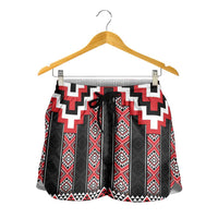 Red Taniko Aotearoa Shorts for Women Niho Taniwha Mix Poutama LT14 - Polynesian Pride