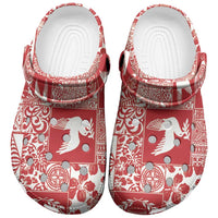 Red Tonga Kilisimasi Fiefia Clogs Shoes Pacific Patchwork Xmas Vibes - Polynesian Pride