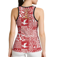 Red Tonga Kilisimasi Fiefia Hollow Tank Top Pacific Patchwork Xmas Vibes - Polynesian Pride