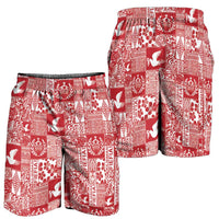 Red Tonga Kilisimasi Fiefia Shorts for Men Pacific Patchwork Xmas Vibes - Polynesian Pride