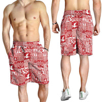 Red Tonga Kilisimasi Fiefia Shorts for Men Pacific Patchwork Xmas Vibes - Polynesian Pride