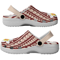 Red Vintage Tonga Ngatu Pattern With Plumeria Clogs Shoes - Polynesian Pride