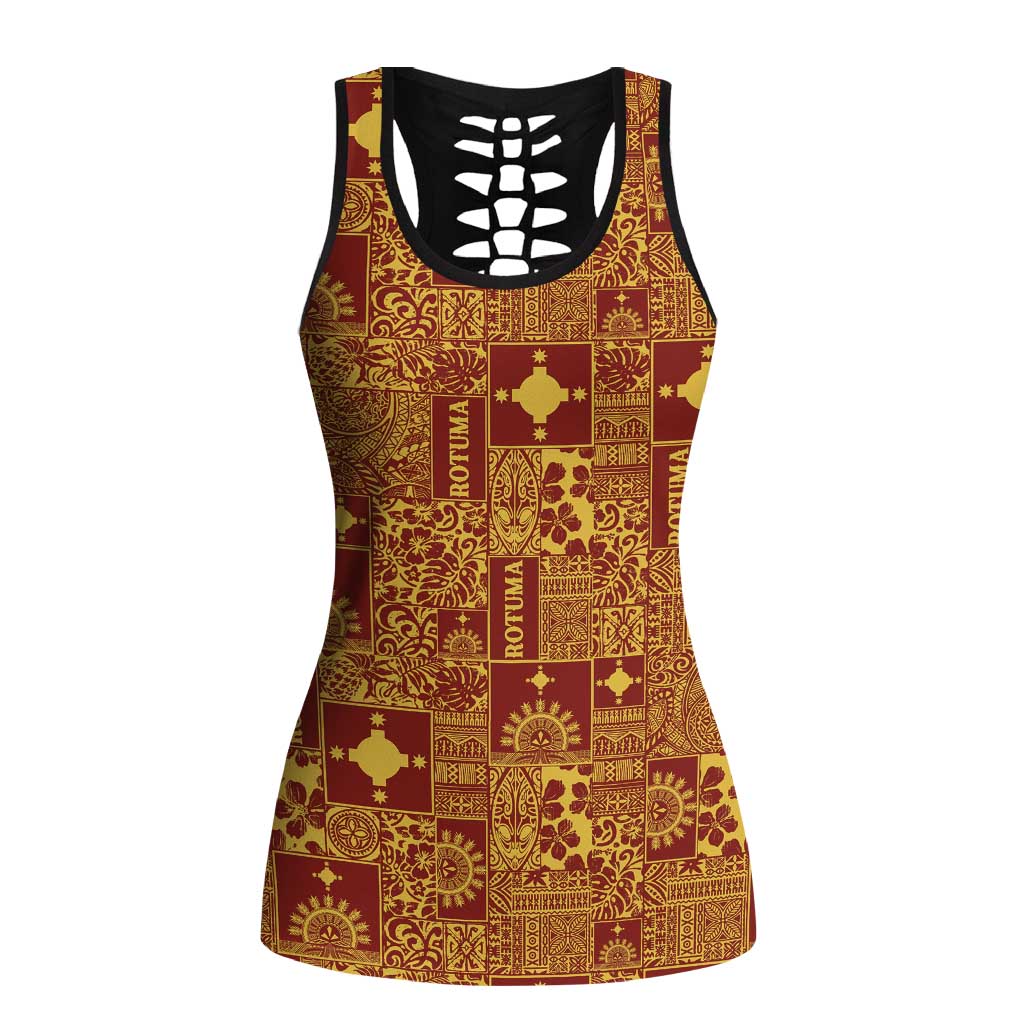 Rotuma Faiakse'ea 'e Kirisimasi Hollow Tank Top Pacific Patchwork Xmas Vibes LT9 Female Red - Polynesian Pride