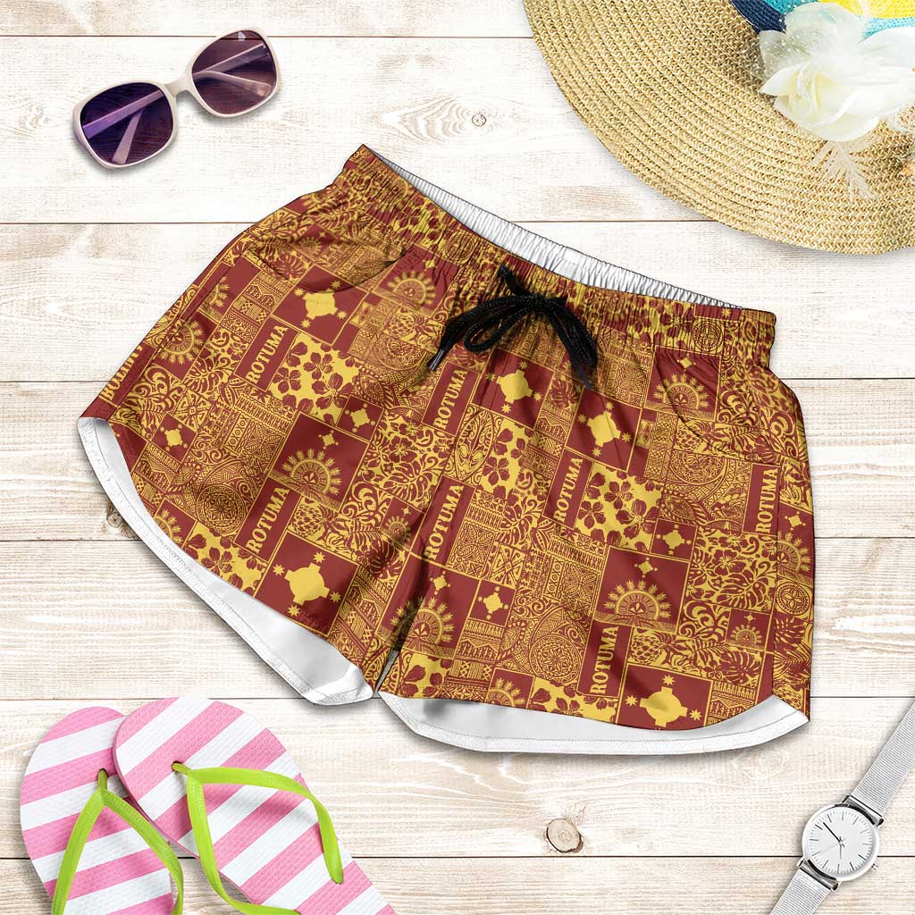 Rotuma Faiakse'ea 'e Kirisimasi Shorts for Women Pacific Patchwork Xmas Vibes LT9 Red - Polynesian Pride