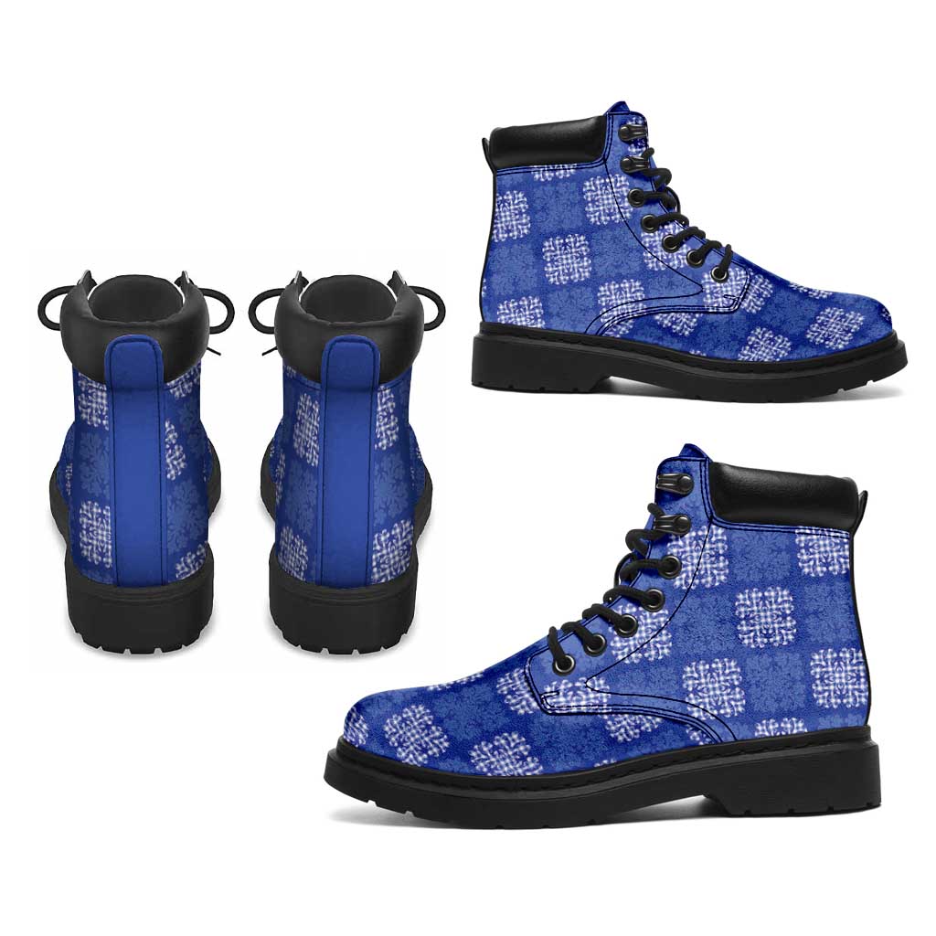 Royal Blue Palaka Quilt Hawaii All Season Boots Traditional Hawaii-plaid Pattern - Polynesian Pride