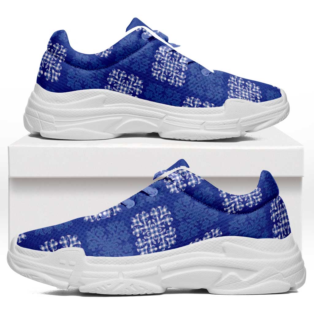 Royal Blue Palaka Quilt Hawaii Chunky Sneakers Traditional Hawaii-plaid Pattern - Polynesian Pride