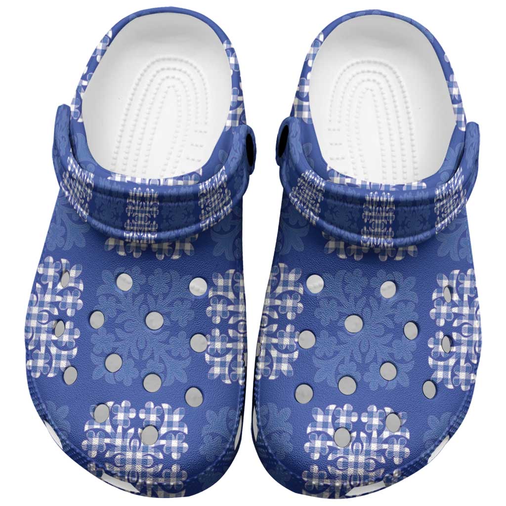 Royal Blue Palaka Quilt Hawaii Clogs Shoes Traditional Hawaii-plaid Pattern - Polynesian Pride