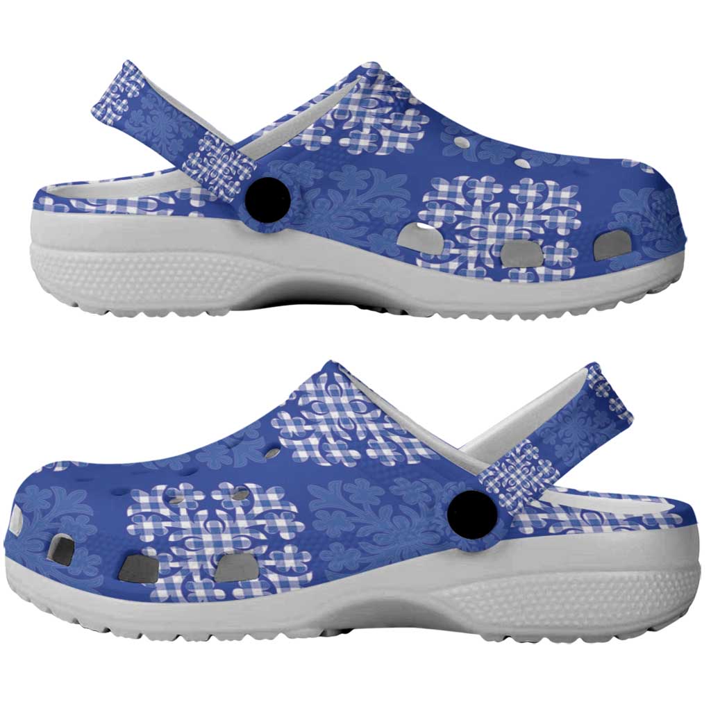 Royal Blue Palaka Quilt Hawaii Clogs Shoes Traditional Hawaii-plaid Pattern - Polynesian Pride