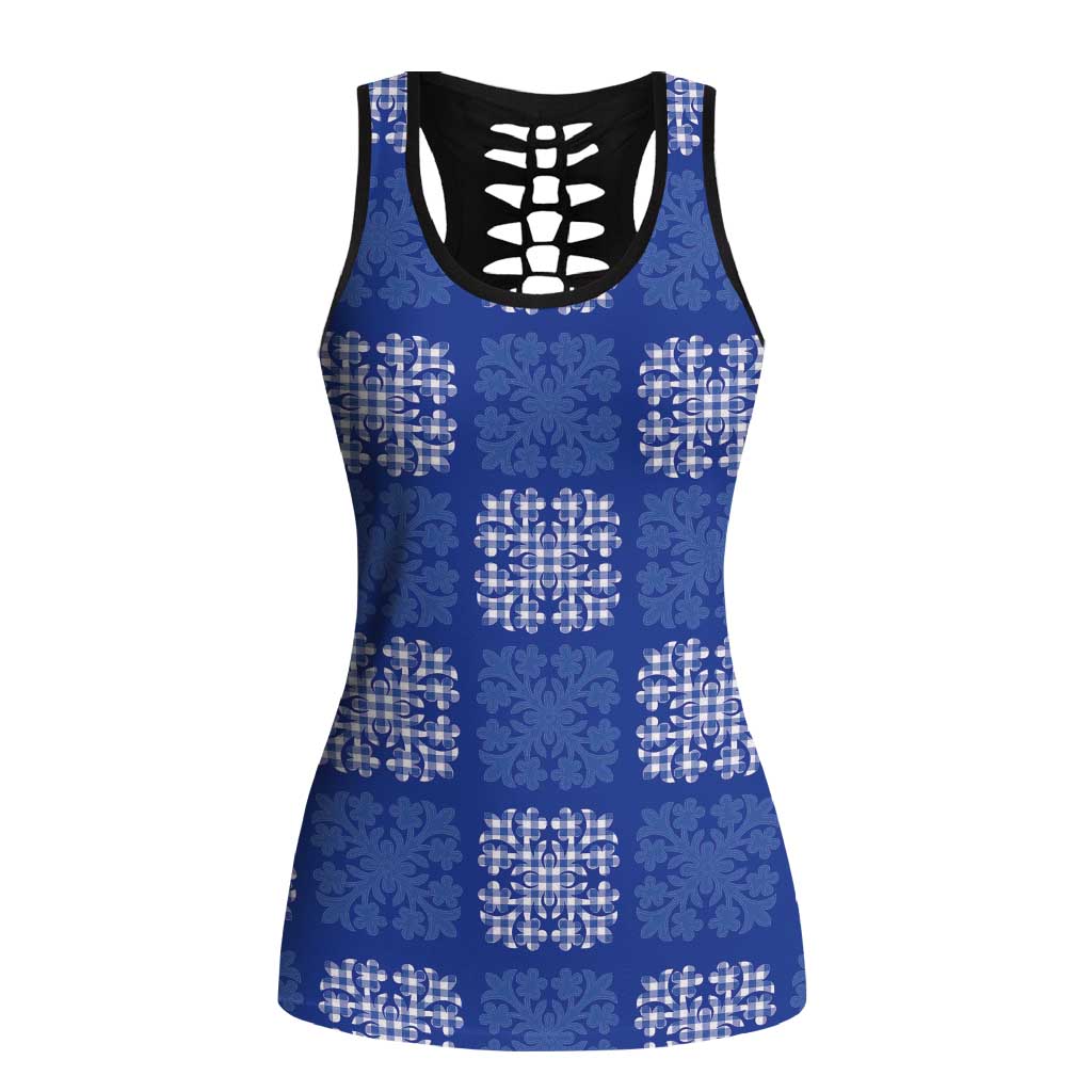 Royal Blue Palaka Quilt Hawaii Hollow Tank Top Traditional Hawaii-plaid Pattern - Polynesian Pride