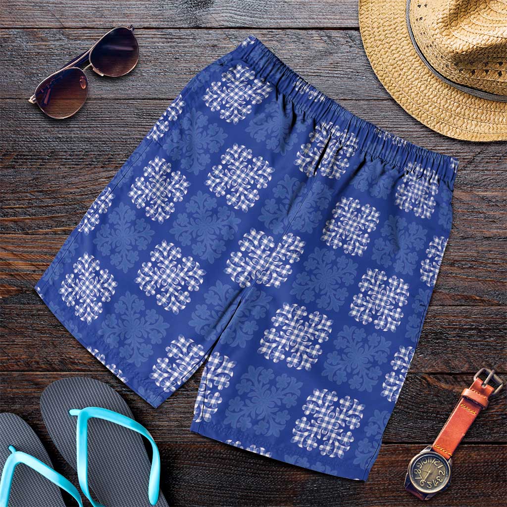 Royal Blue Palaka Quilt Hawaii Shorts for Men Traditional Hawaii-plaid Pattern - Polynesian Pride