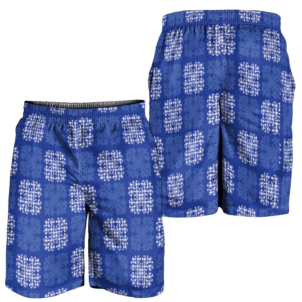 Royal Blue Palaka Quilt Hawaii Shorts for Men Traditional Hawaii-plaid Pattern - Polynesian Pride