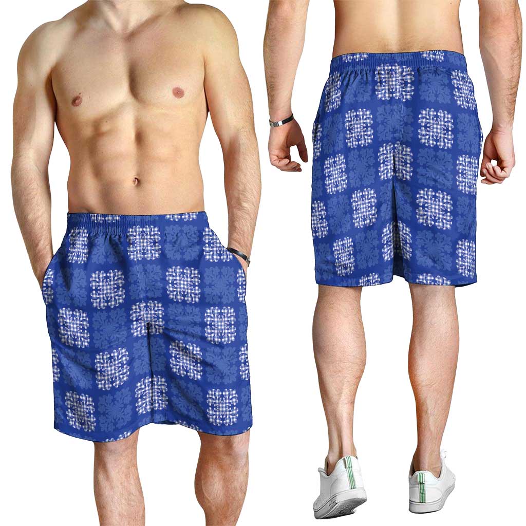 Royal Blue Palaka Quilt Hawaii Shorts for Men Traditional Hawaii-plaid Pattern - Polynesian Pride