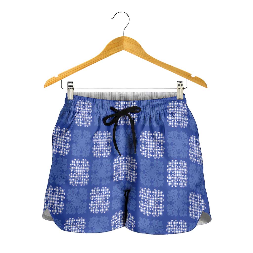 Royal Blue Palaka Quilt Hawaii Shorts for Women Traditional Hawaii-plaid Pattern - Polynesian Pride