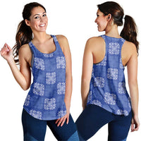 Royal Blue Palaka Quilt Hawaii Women Racerback Tank Traditional Hawaii-plaid Pattern - Polynesian Pride