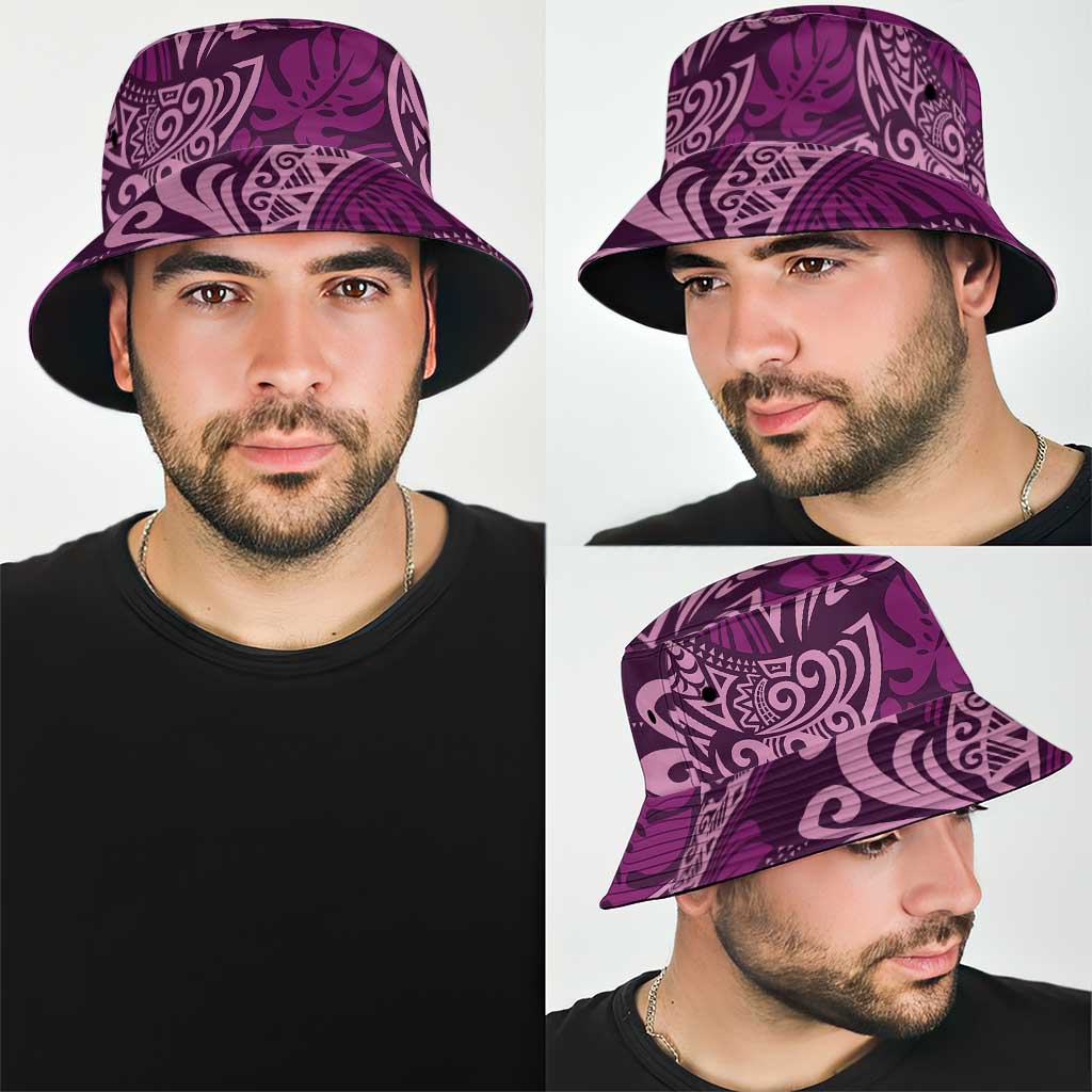 Royal Purple Monstera Bucket Hat Polynesian Tribal Pattern - Polynesian Pride