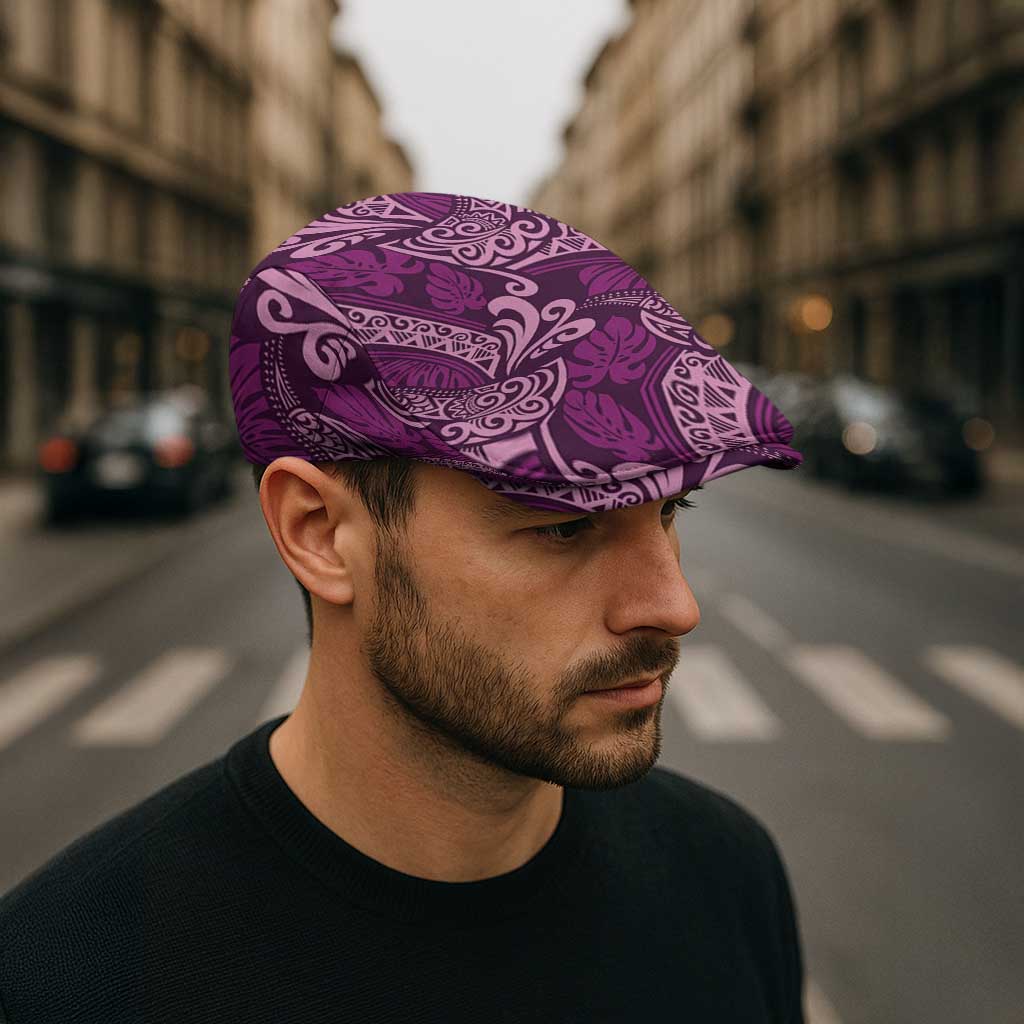 Royal Purple Monstera Jeff Hat Polynesian Tribal Pattern - Polynesian Pride