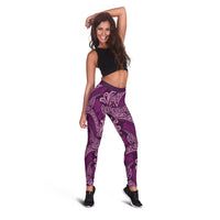 Royal Purple Monstera Leggings Polynesian Tribal Pattern - Polynesian Pride
