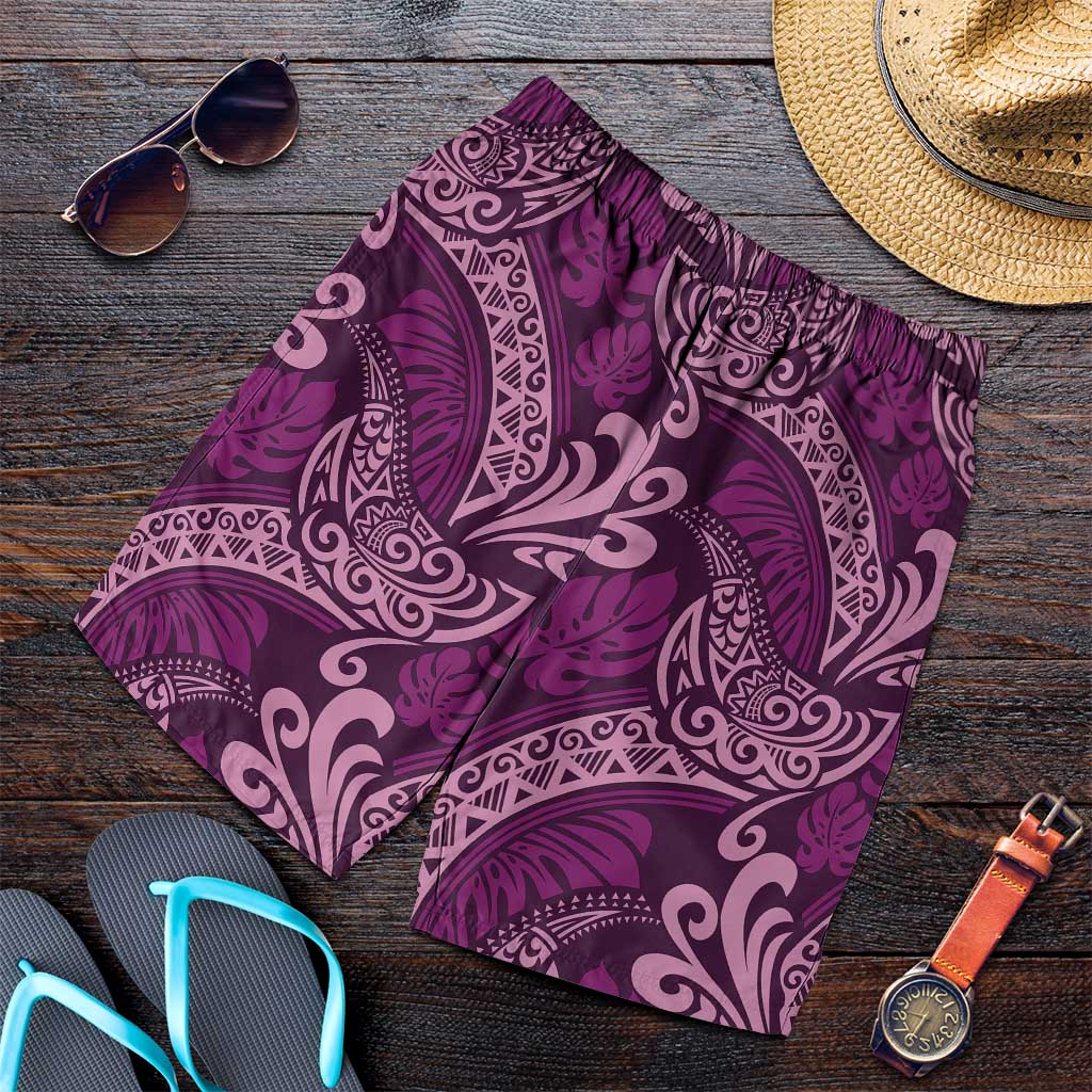 Royal Purple Monstera Shorts for Men Polynesian Tribal Pattern LT01 Purple - Polynesian Pride