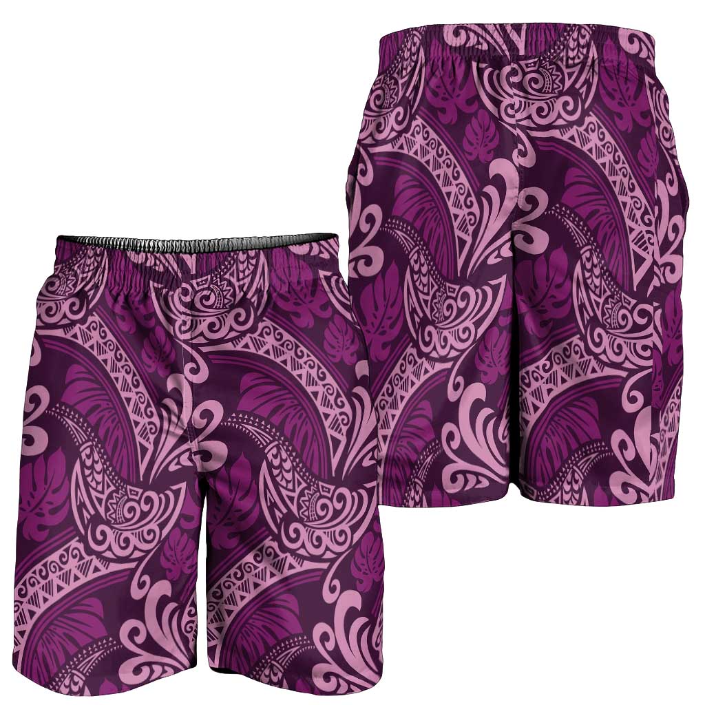 Royal Purple Monstera Shorts for Men Polynesian Tribal Pattern LT01 - Polynesian Pride