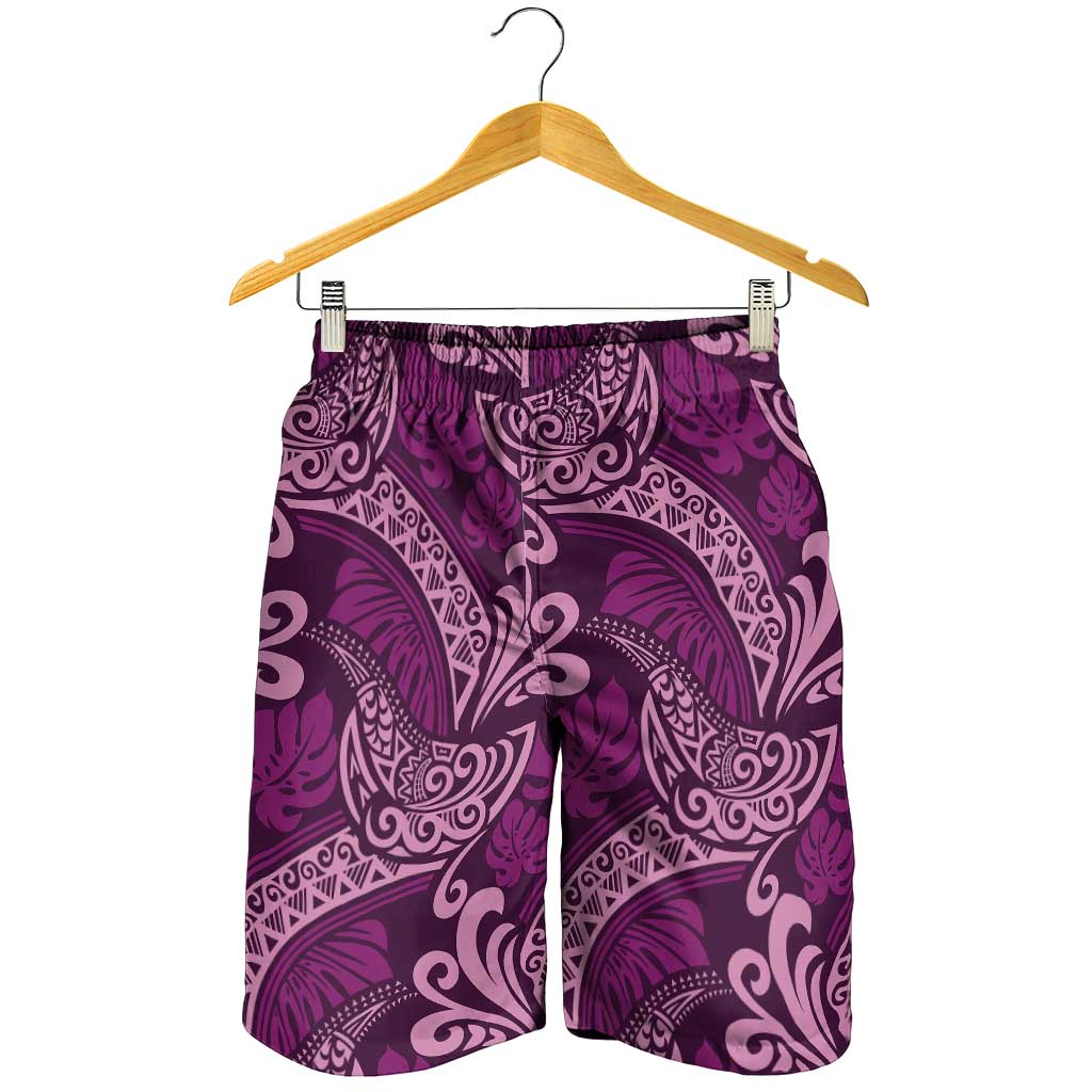 Royal Purple Monstera Shorts for Men Polynesian Tribal Pattern LT01 - Polynesian Pride