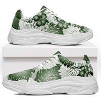 Sage Green Aloha Hawaii Chunky Sneakers Monstera Hibiscus Plumeria Seamless Vibes - Polynesian Pride