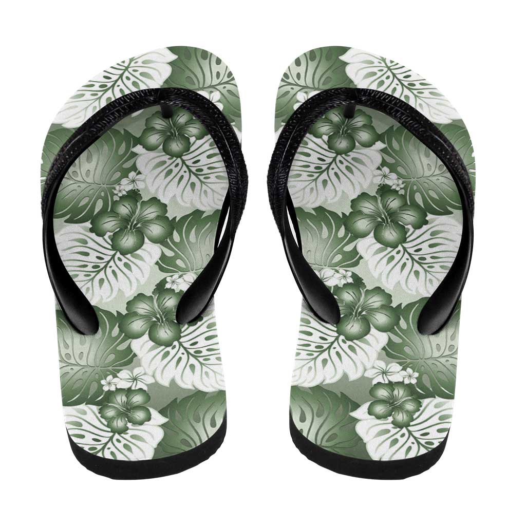 Sage Green Aloha Hawaii Flip Flops Monstera Hibiscus Plumeria Seamless Vibes - Polynesian Pride