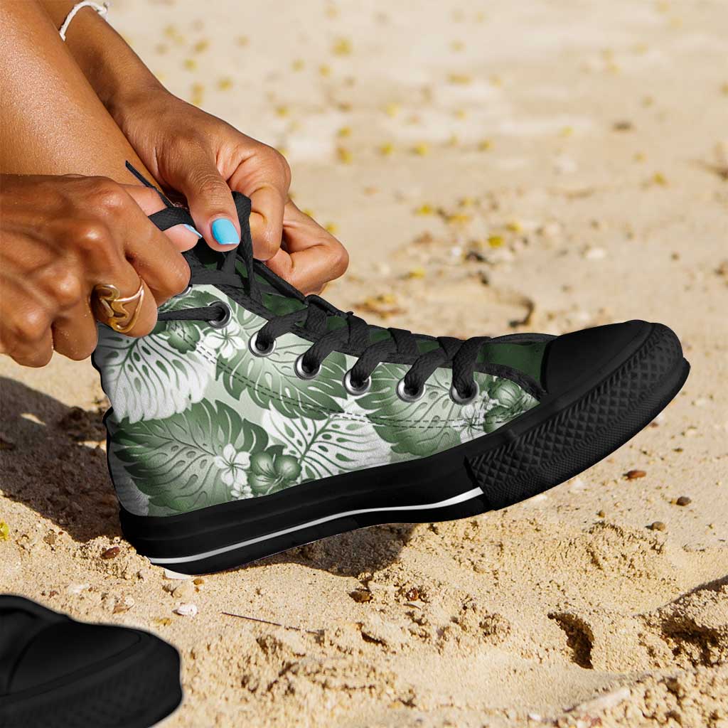 Sage Green Aloha Hawaii High Top Shoes Monstera Hibiscus Plumeria Seamless Vibes - Polynesian Pride