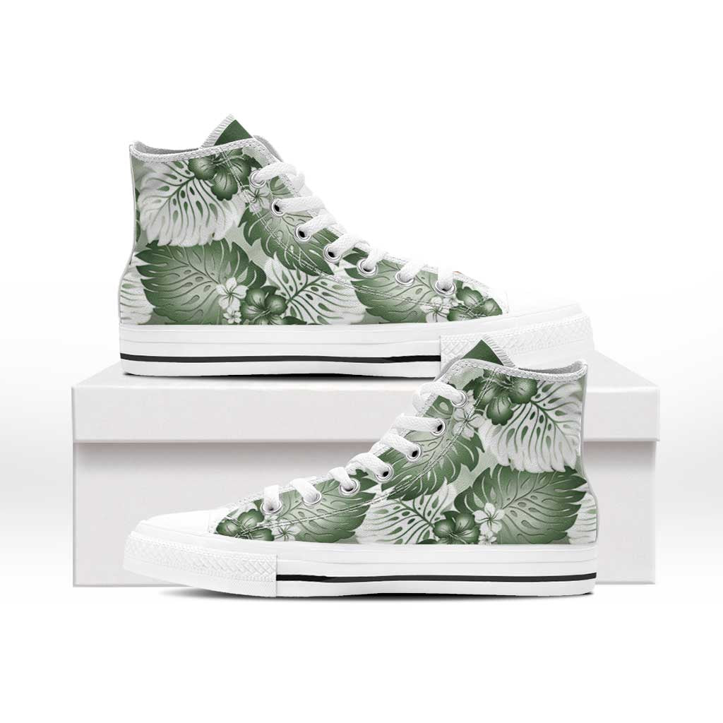 Sage Green Aloha Hawaii High Top Shoes Monstera Hibiscus Plumeria Seamless Vibes - Polynesian Pride