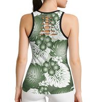 Sage Green Aloha Hawaii Hollow Tank Top Monstera Hibiscus Plumeria Seamless Vibes - Polynesian Pride