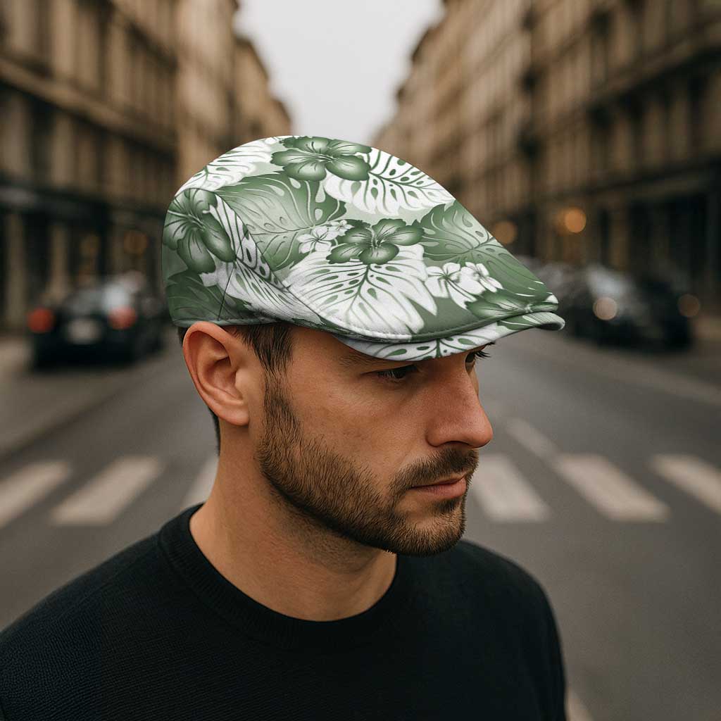 Sage Green Aloha Hawaii Jeff Hat Monstera Hibiscus Plumeria Seamless Vibes - Polynesian Pride