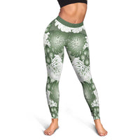 Sage Green Aloha Hawaii Leggings Monstera Hibiscus Plumeria Seamless Vibes - Polynesian Pride