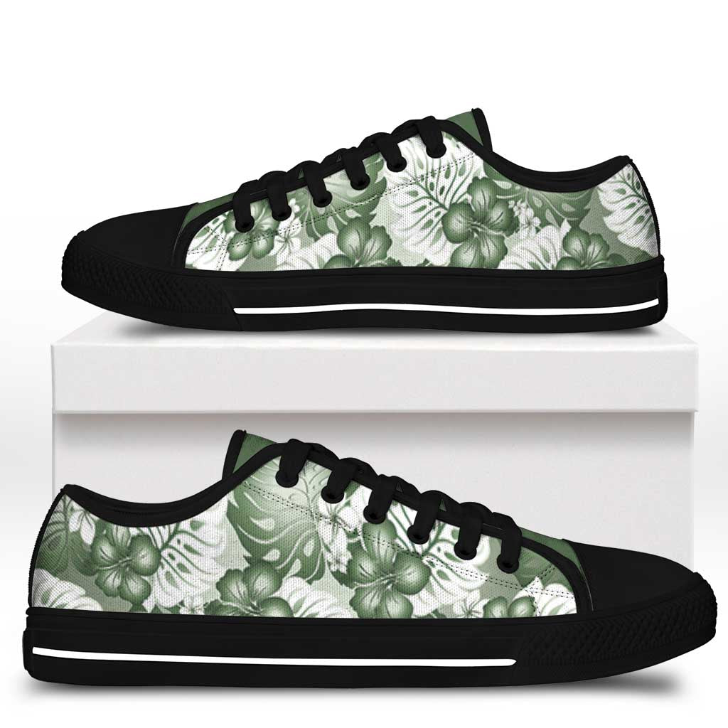 Sage Green Aloha Hawaii Low Top Shoes Monstera Hibiscus Plumeria Seamless Vibes - Polynesian Pride