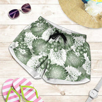 Sage Green Aloha Hawaii Shorts for Women Monstera Hibiscus Plumeria Seamless Vibes - Polynesian Pride