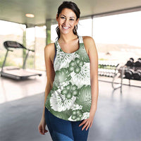 Sage Green Aloha Hawaii Women Racerback Tank Monstera Hibiscus Plumeria Seamless Vibes - Polynesian Pride