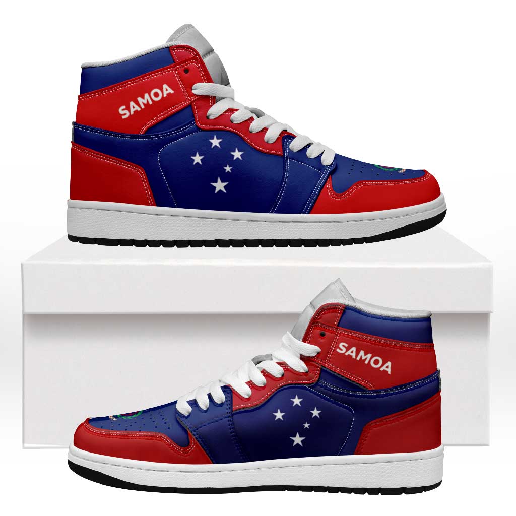 Samoa High Sneakers AJ1 Coat Of Arms Flag Inspired LT05 Blue - Polynesian Pride